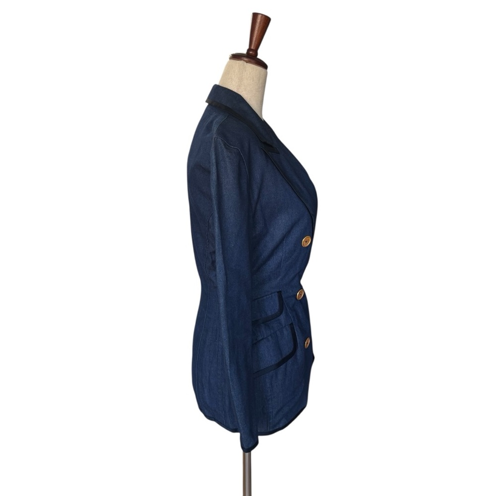 Vintage 80s Donna Karan Denim Blazer Fitted Jean Jacket sz 2 - Picture 4 of 12